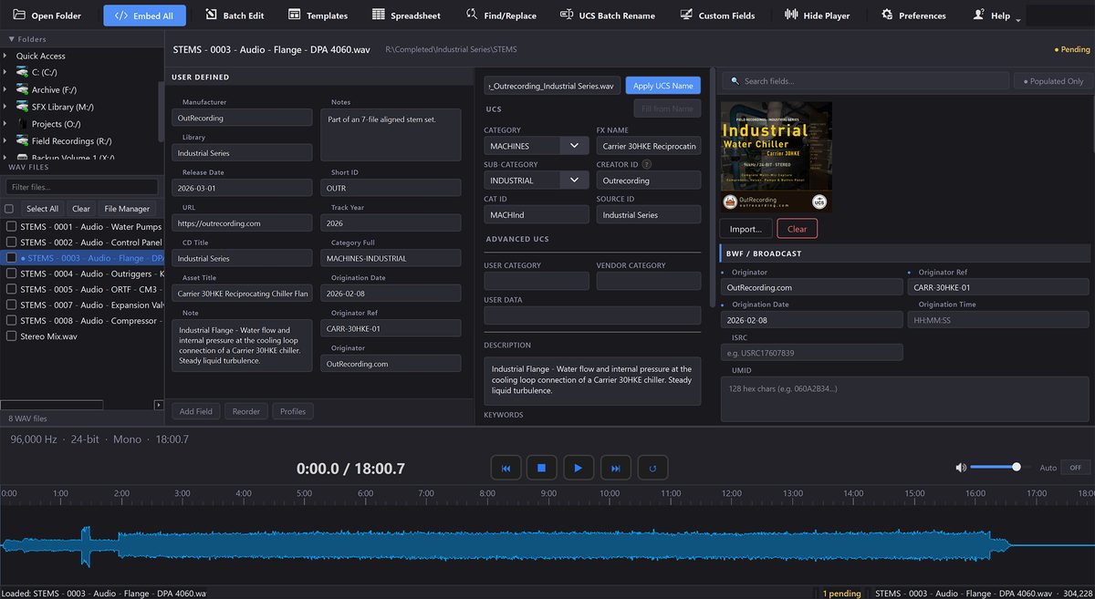 WAVScribe main window with a folder of WAV files loaded